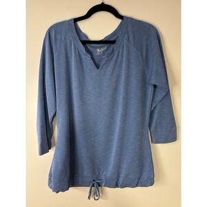 Woolrich Womens Blue 3/4 Sleeve V Neck Tunic Top with Drawstring - L
